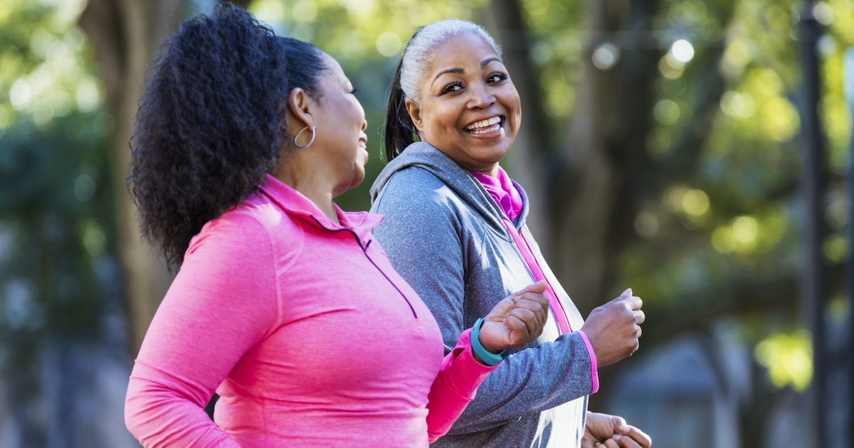 Mature African-American women in city, exercising